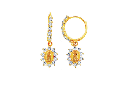 Two Tone Plated CZ Virgin Mary Earring